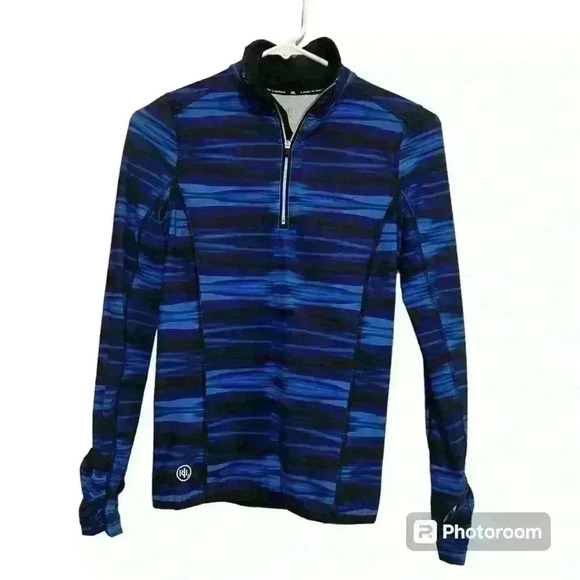LAUREN RALPH LAUREN Blue Black Pullover Workout Jacket With Thumb Holes Size XS - Picture 1 of 10